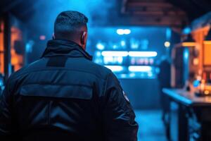 Security Guard in a Modern Night Setting photo