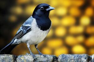 A Stunning of a Bird Perched on Rocks photo