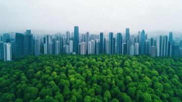 Urban Jungle Meets Lush Forest A Breathtaking Aerial View of Sustainable Harmony photo