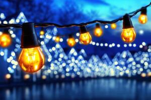 Warm Festive String Lights at Night A Magical City Scene photo