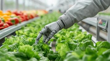 Automated Farming Robots Harvest Fresh Produce in a Modern Greenhouse photo