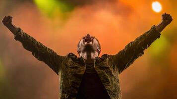 A Moment of Triumph at a Concert A Powerful Performance Captures the Energy of the Crowd photo