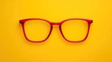 Stylish Red Eyeglasses on a Vivid Yellow Background photo