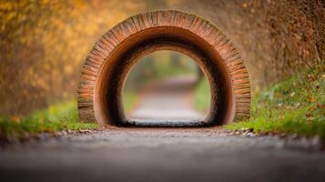 Autumnal Brick Tunnel Pathway in a Park photo