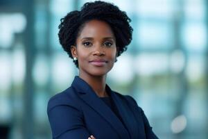 Inspiring Businesswoman Portrait Powerful Executive in Modern Office Setting photo