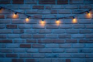 Enchanted Brick Wall with String Lights A Cozy Evening Scene photo