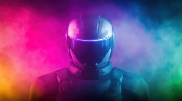 Futuristic Cyberpunk Character in Vibrant Neon Lights photo