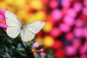 Delicate White Butterfly on Vibrant Flowers photo