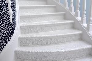 Elegant White Mosaic Stairs with a Unique Pattern Design photo