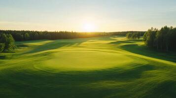 Stunning Golf Course at Sunset Lush Green Fairway and Scenic Views photo