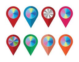 Colorful Map Markers Shiny Metal Location Round Shape Map Pointer. vector
