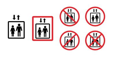 Elevator Icon. Elevator Up and Down Signs with People Icons. Elevator Usage Symbols and Prohibitions. vector