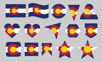 A collection of various shapes featuring the Colorado state flag. vector