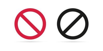 No Forbidden Sign. Circles with Diagonal Slash. Prohibitory Signs in Red and Black Isolated on White. vector