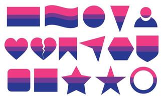 Bisexual Pride Flag Designs in Various Shapes on White Background. vector