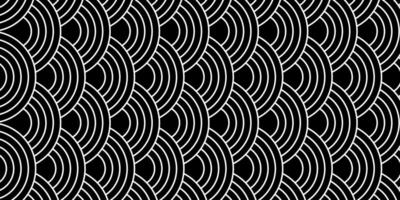 Black and white seigaiha background. Fish squama, snake or dragon scale wallpaper. Sea or ocean waves pattern. Scallops print. Simple geometric ornament with round shapes. graphic illustration vector