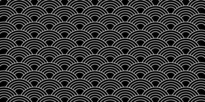 Black and white scallop print. Japanese seigaiha pattern. Sea or ocean waves background. Fish squama or dragon scale. Simple geometric ornament with repeating arch shapes. graphic illustration vector