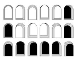 Set of different concentric arch frames isolated on white background. Geometric arc shapes in trendy bohemian style. Window, door or gate silhouettes in archway form. graphic illustration vector