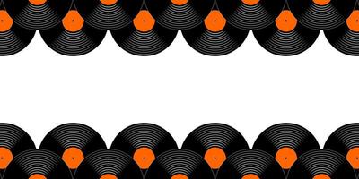 Repeating vinyl discs seamless pattern. Gramophone LP or long play music plates banner with empty space. 70s 80s 90s discotheque nostalgia background. Techno party concept. flat illustration vector