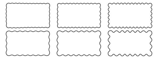 Set of rectangular frames with wavy edges. Rectangle shapes with scalloped borders. Picture or photo frames, empty text boxes or banners isolated on white background. graphic illustration vector