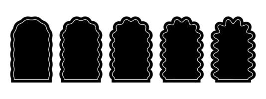 Set of arch shapes with wavy borders. Curvy archway forms with curvy edges. Windows or mirrors, portals or gates, empty text boxes isolated on white background. graphic illustration vector