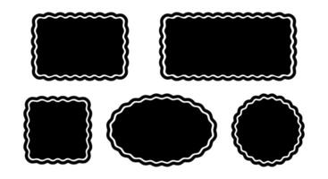 Set of rectangle, square, oval and circle shapes with wavy edges. Geometric firms with scalloped borders. Empty text boxes, tags or labels isolated on white background. graphic illustration vector