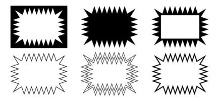Set of rectangle frames with zigzag edges. Empty text boxes, speech bubbles, tags or labels rectangular shapes with jagged borders isolated on white background. graphic illustration vector