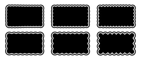 Set or rectangular shapes with scallop borders. Tags or labels, stickers or stamps, highlight or banner rectangle boxes with wavy edges isolated on white background. graphic illustration vector