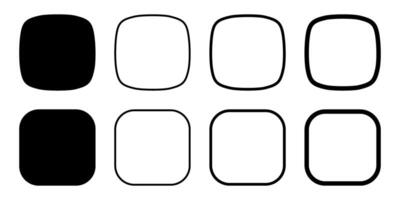 Set of squircles and squares with rounded borders and corners. Simple geometric shapes and frames isolated on white background. Design elements with empty space. graphic illustration vector
