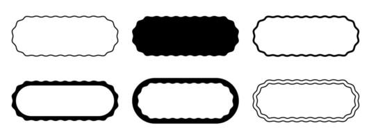 Set of rectangle frames with wiggly rounded edges. Oval shapes with wavy borders. Game buttons, empty text boxes, tags or labels scrapbook elements isolated on white background. illustration vector