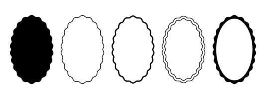 Set of oval frames with wavy borders. Elliptical shapes with curved efges. Mirror, picture or photo frames, empty text boxes, tags or labels isolated on white background. graphic illustration vector