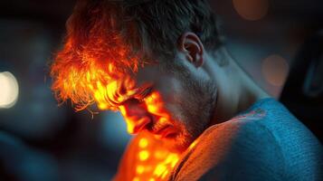 Intense expression of thought in warm lighting photo