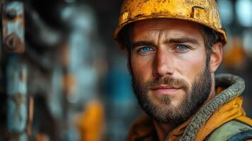 Portrait of a construction worker in safety gear photo