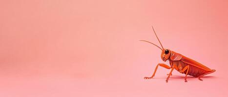 Bright orange insect on a soft pink background photo
