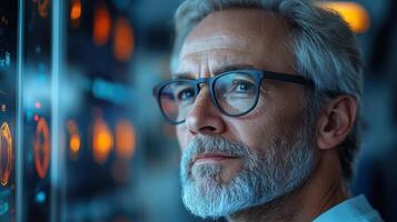 Focused scientist analyzes data in a lab setting photo
