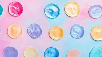 Vibrant paint blobs on pastel backdrop photo