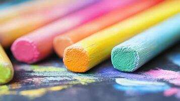 Colorful chalks arranged neatly on a black surface photo