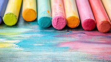 Chalks neatly on a bright backdrop photo