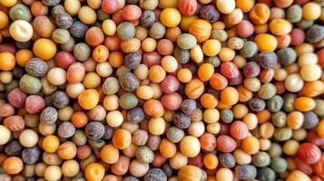 Colorful seeds in various shapes and sizes photo