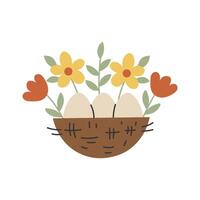 Eggs in Nest with Flowers vector