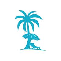 Beach icon with palm tree and sunbed. vector