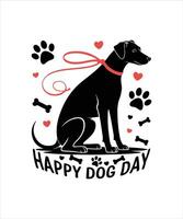 Happy dog day sitting dog with red leash illustration. vector