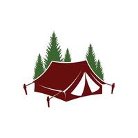 Camping tent in forest silhouette illustration. vector