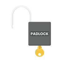 Unlocked Padlock with Key Flat Illustration. Clean Icon Design Element on Isolated White Background vector