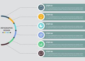 Moder Step Infographics Design. Six-step Infographic design for Business, Studies, Presentation, and Many other purposes. vector