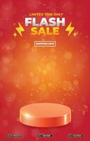 limited flash sale discount portait template banner with blank space 3d podium for social media post product sale with abstract gradient red background vector