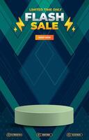 limited flash sale discount portait template banner with blank space 3d podium for social media post product sale with abstract gradient green background design vector