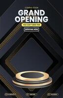 grand opening sale discount portait template banner with blank space 3d podium for social media post product sale with abstract gradient background design vector