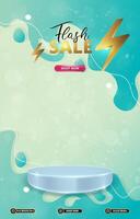 flash sale discount portait template banner with blank space 3d podium for social media post product sale with abstract gradient blue background design vector