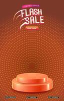 limited flash sale discount portait template banner with blank space 3d podium for social media post product sale with abstract gradient brown background design vector